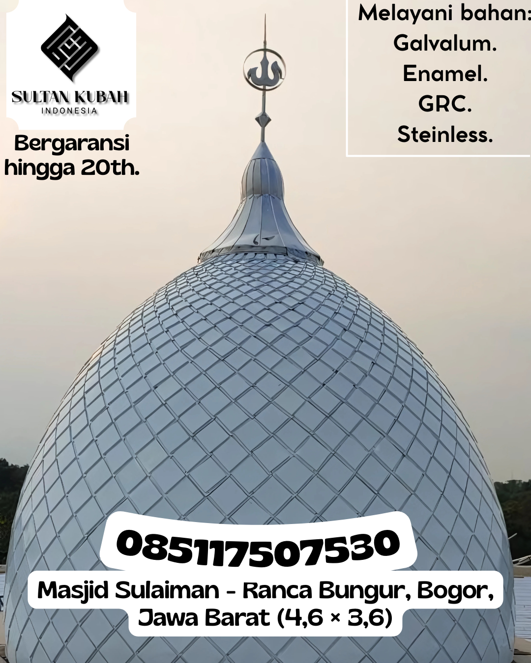 Kubah Masjid Modern Berkualitas Tinggi dan Tahan Segala Cuaca 085117507530 Parigi Utara – Kabupaten Parigi Moutong