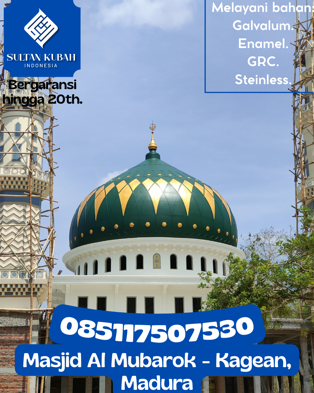 Kubah Masjid GRC Anti Retak Tahan Cuaca Kualitas Garansi 085117507530 Kaway XVI – Kabupaten Aceh Barat