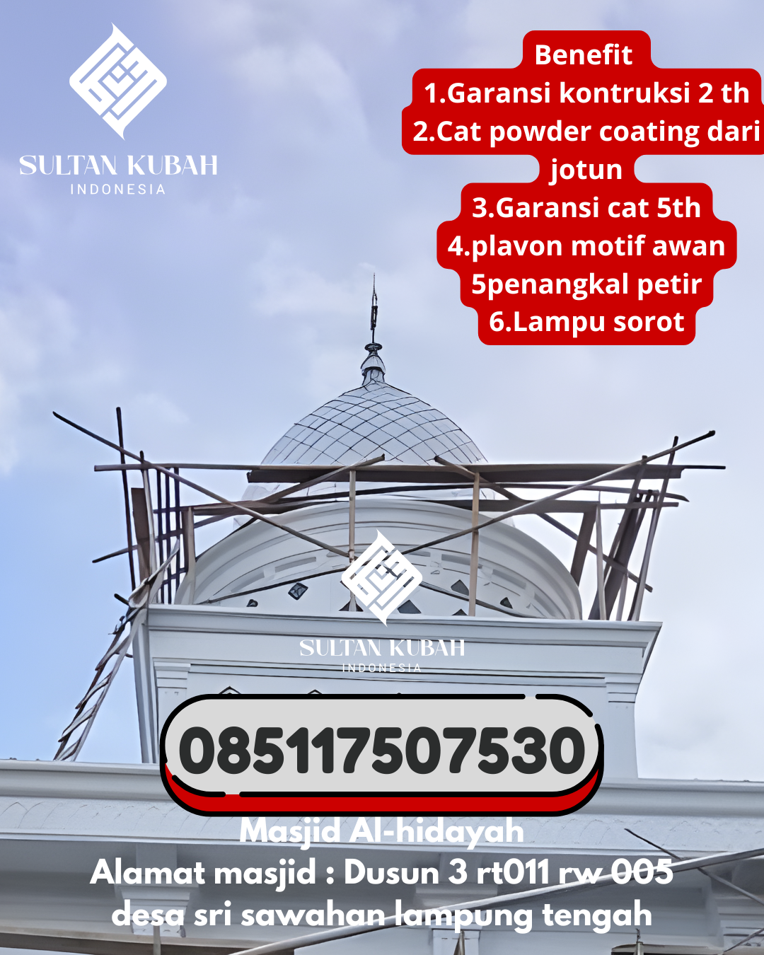 Penjual Kubah Masjid Galvalum Kuat & Indah 085117507530 Kalidoni – Kota Palembang