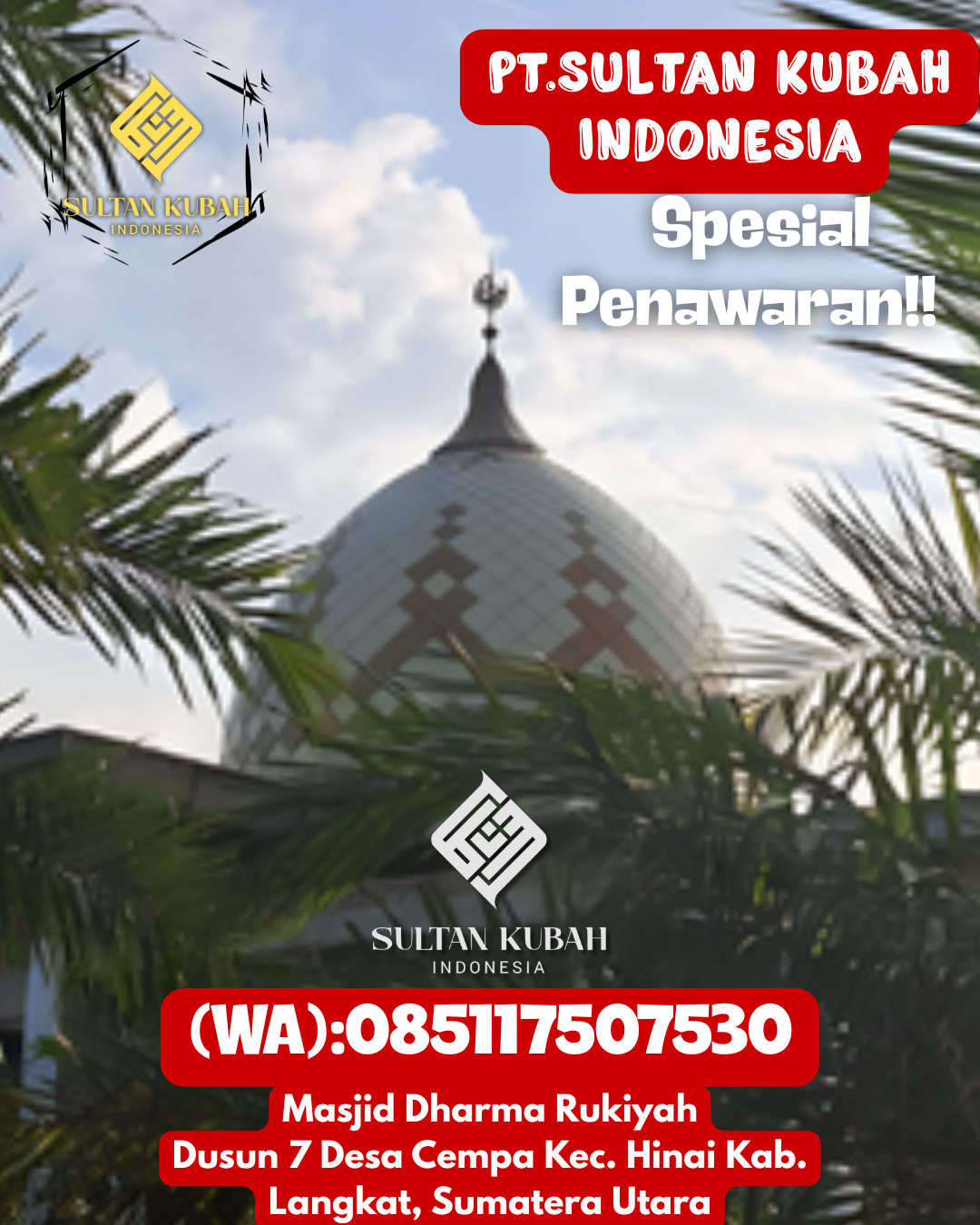 Kubah masjid galvalum kuat dan awet, berg aransi, 085117507530.Sinaboi – Kab. Rokan Hilir