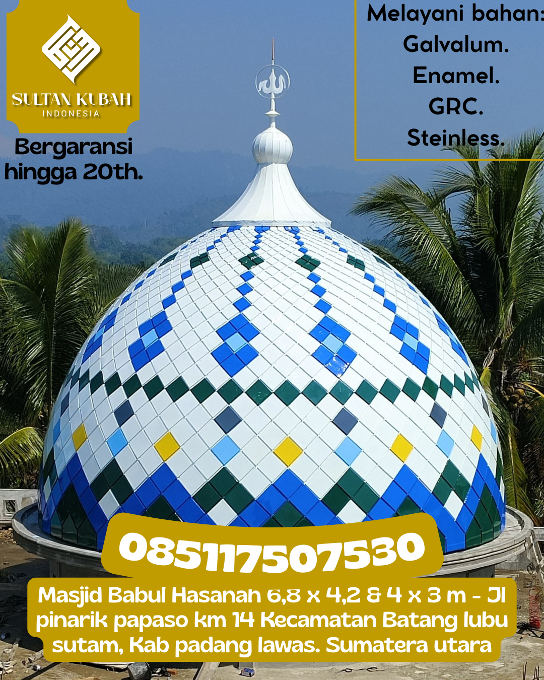 Kubah Masjid Modern dengan Desain Elegan dan Kualitas Tinggi 085117507530 Tutur — Kab. Pasuruan