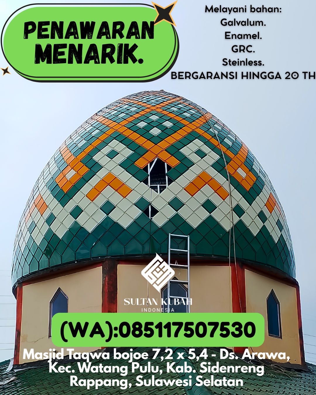 JUAL KUBAH MASJID BERGARANSI DI KEC Ende, KAB Ende (WA: 085117507530)