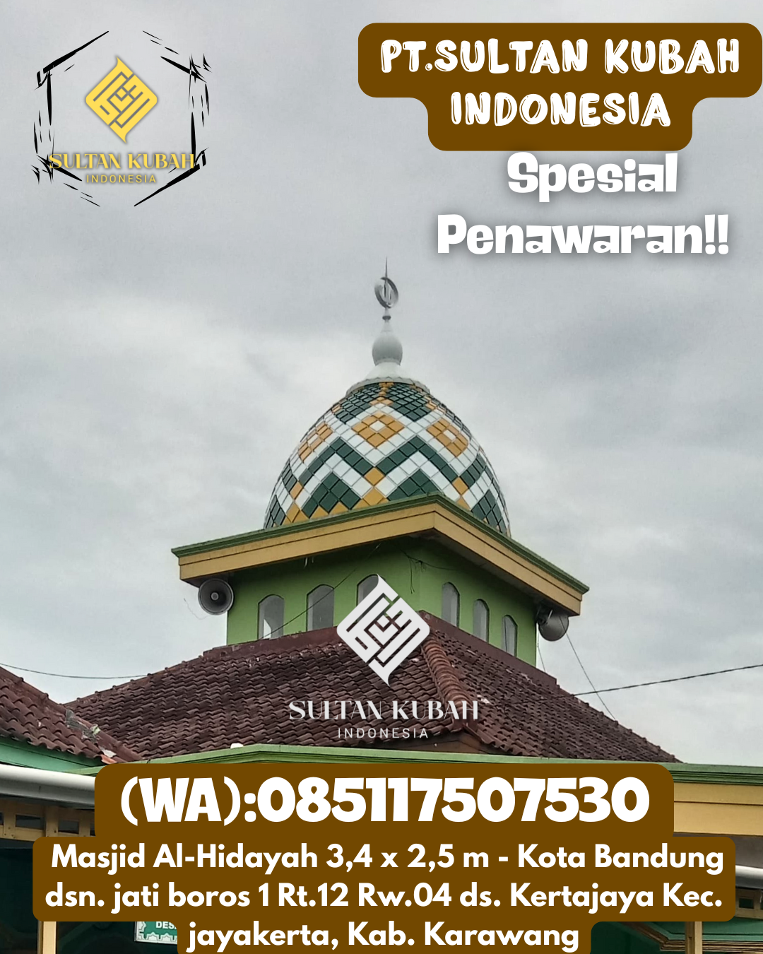 Kubah masjid galvalum rapi dan tahan lama, 085117507530.Lempuing Jaya – Kabupaten Ogan Komering Ilir