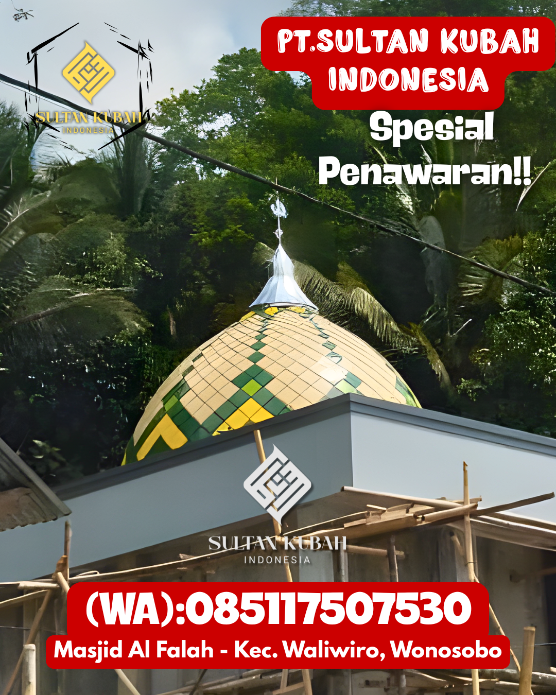 Kubah masjid galvalum kokoh dengan garansi resmi, 085117507530.Sungai Menang – Kabupaten Ogan Komering Ilir