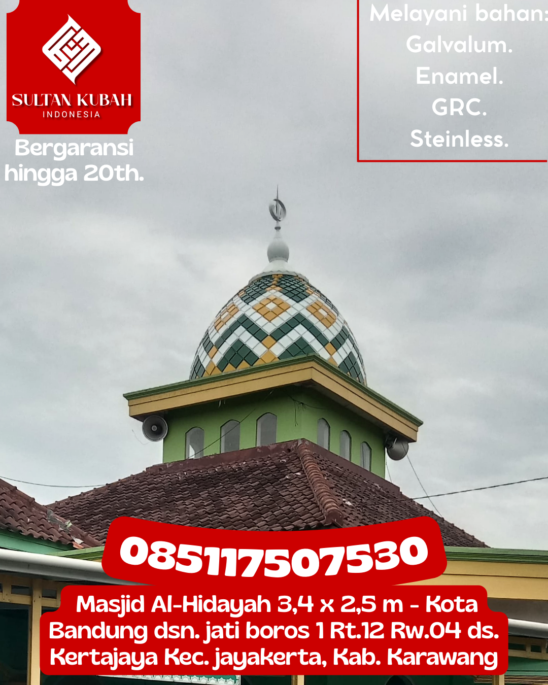 Kubah Masjid Kuat Tahan Lama dengan Finishing Elegan 085117507530 Tongas — Kab. Probolinggo