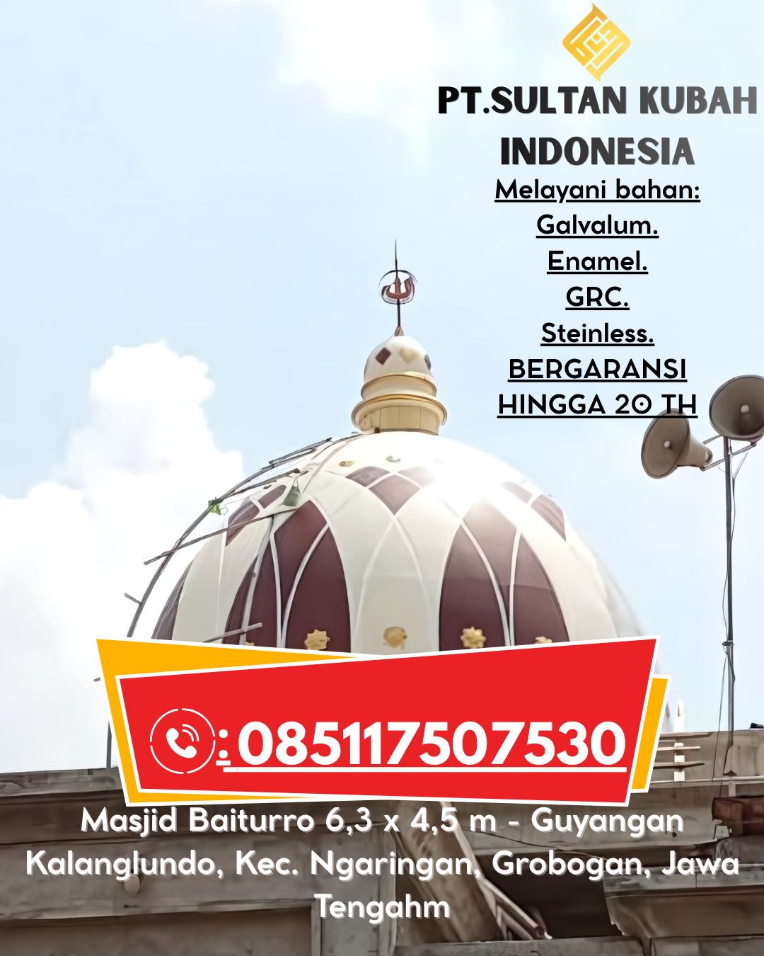 Penjual Termurah Kubah GRC Masjid Siap Pasang Kualitas dan Garansi 085117507530 Balla – Mamasa