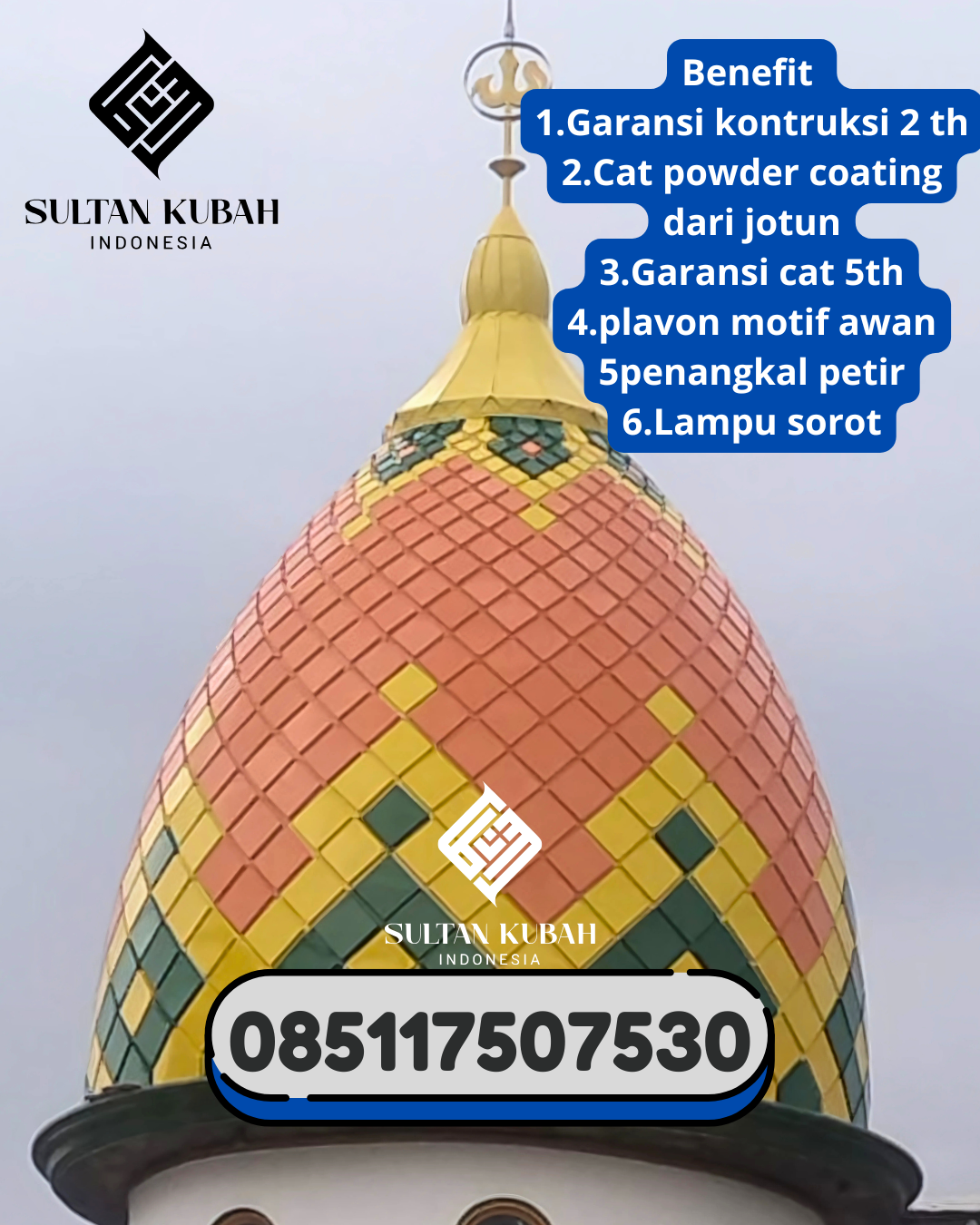 Kubah masjid galvalum awet dan aman berg aransi, 085117507530.Bajeng Barat – Kabupaten Gowa