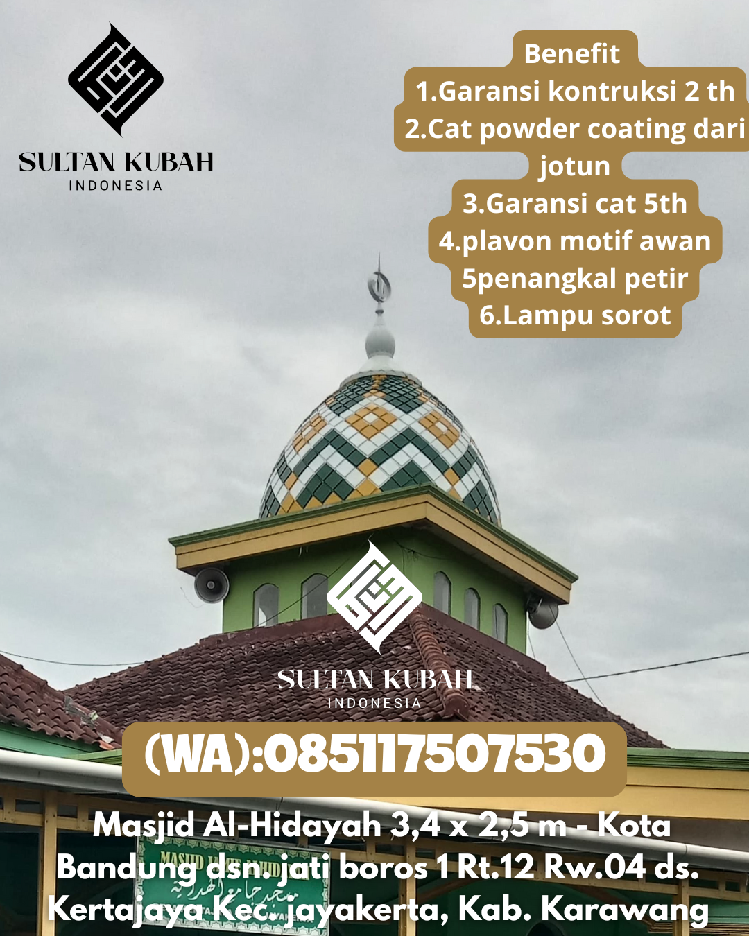 Penjual Kubah Masjid Galvalum Ringan & Berkualitas 085117507530 Lanrisang – Kabupaten Pinrang