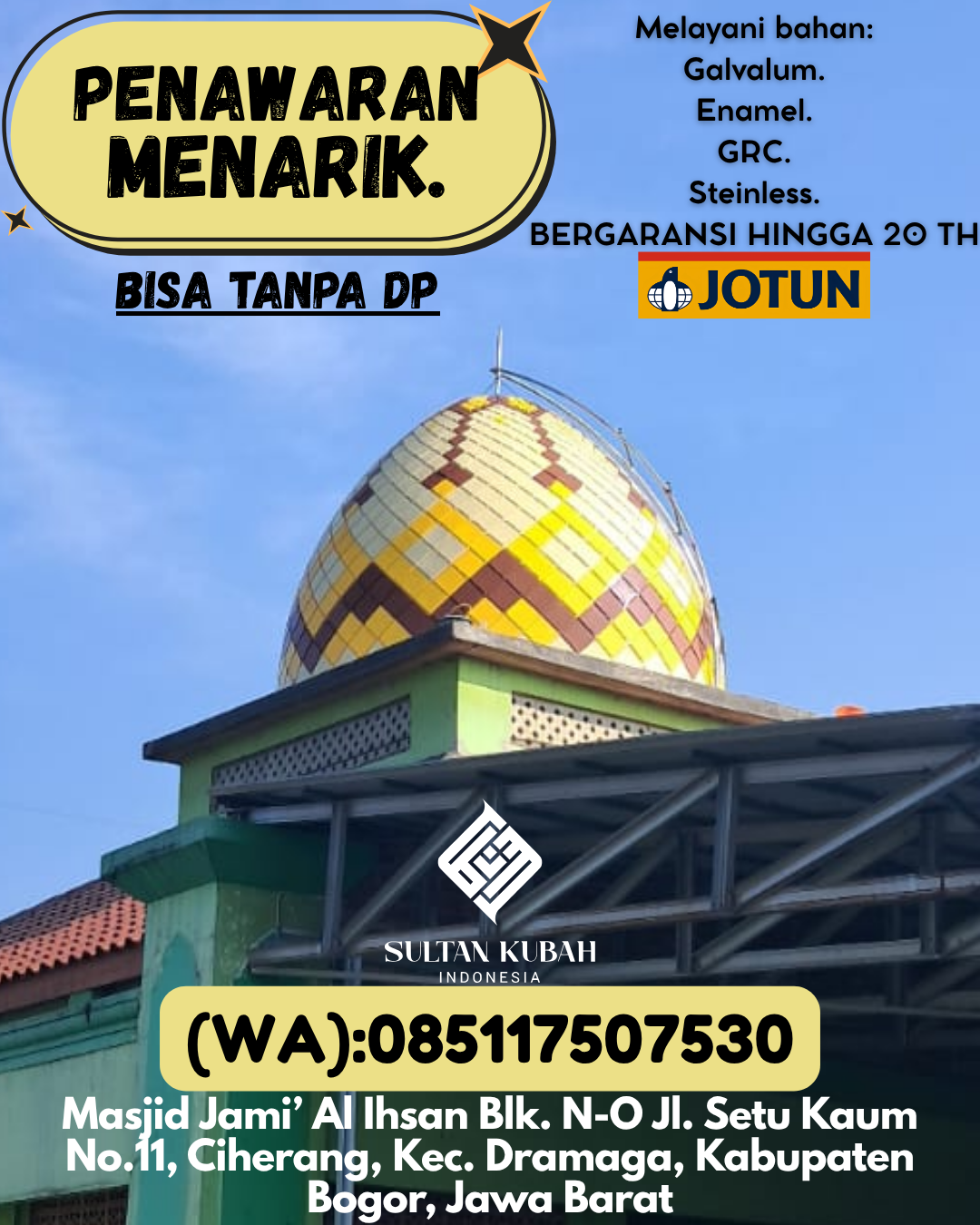 KUBAH MASJID DESAIN ELEGAN DI KEC Lasusua, KAB Kolaka Utara (WA: 085117507530)