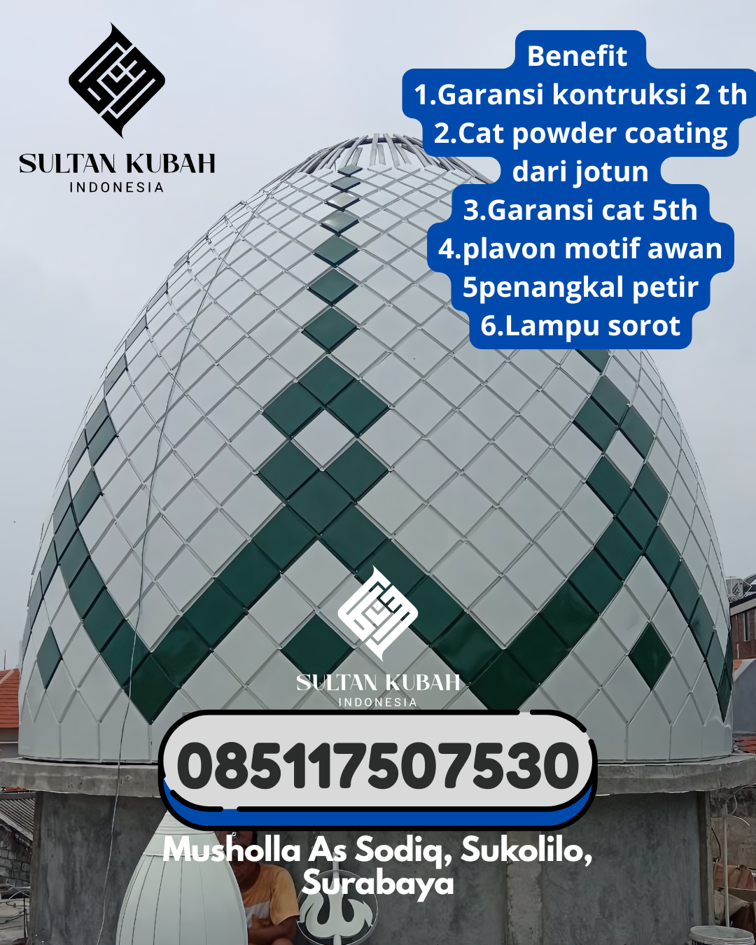 Kubah masjid galvalum rapi dan kokoh, 085117507530.Barebbo – Kabupaten Bone
