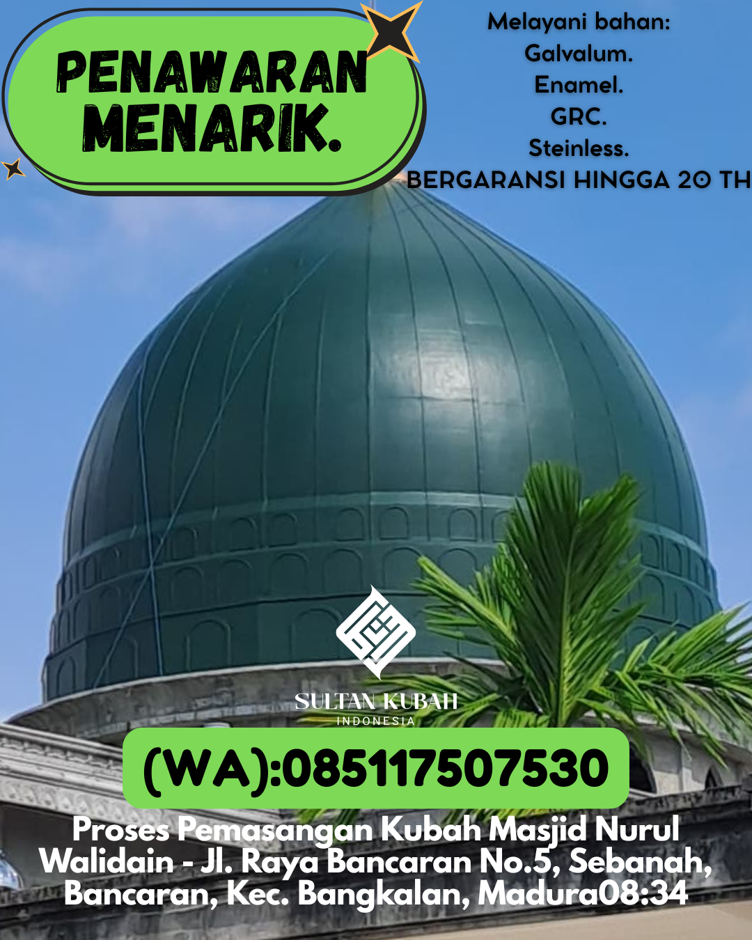 SPESIALIS KUBAH MASJID MODERN DI KEC Tegal Barat, KOTA Tegal (WA: 085117507530)