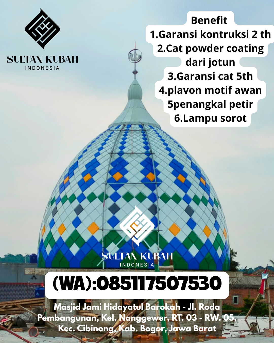 Kubah masjid galvalum kuat dan terpercaya berg aransi, 085117507530.Tongauna – Kabupaten Konawe