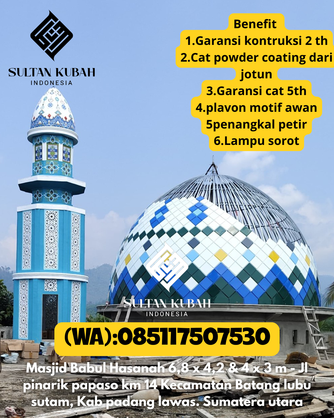 Penjual Kubah Masjid Galvalum Tahan Lama 085117507530 Paleteang – Kabupaten Pinrang