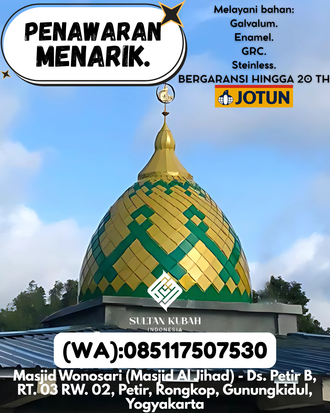 SPESIALIS KUBAH MASJID PREMIUM DI KEC Pare, KAB Kediri (WA: 085117507530)