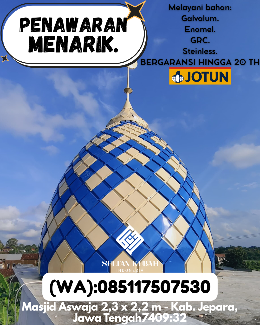 PABRIK KUBAH MASJID BERKUALITAS DI KEC Jombang Kota, KAB Jombang (WA: 085117507530)