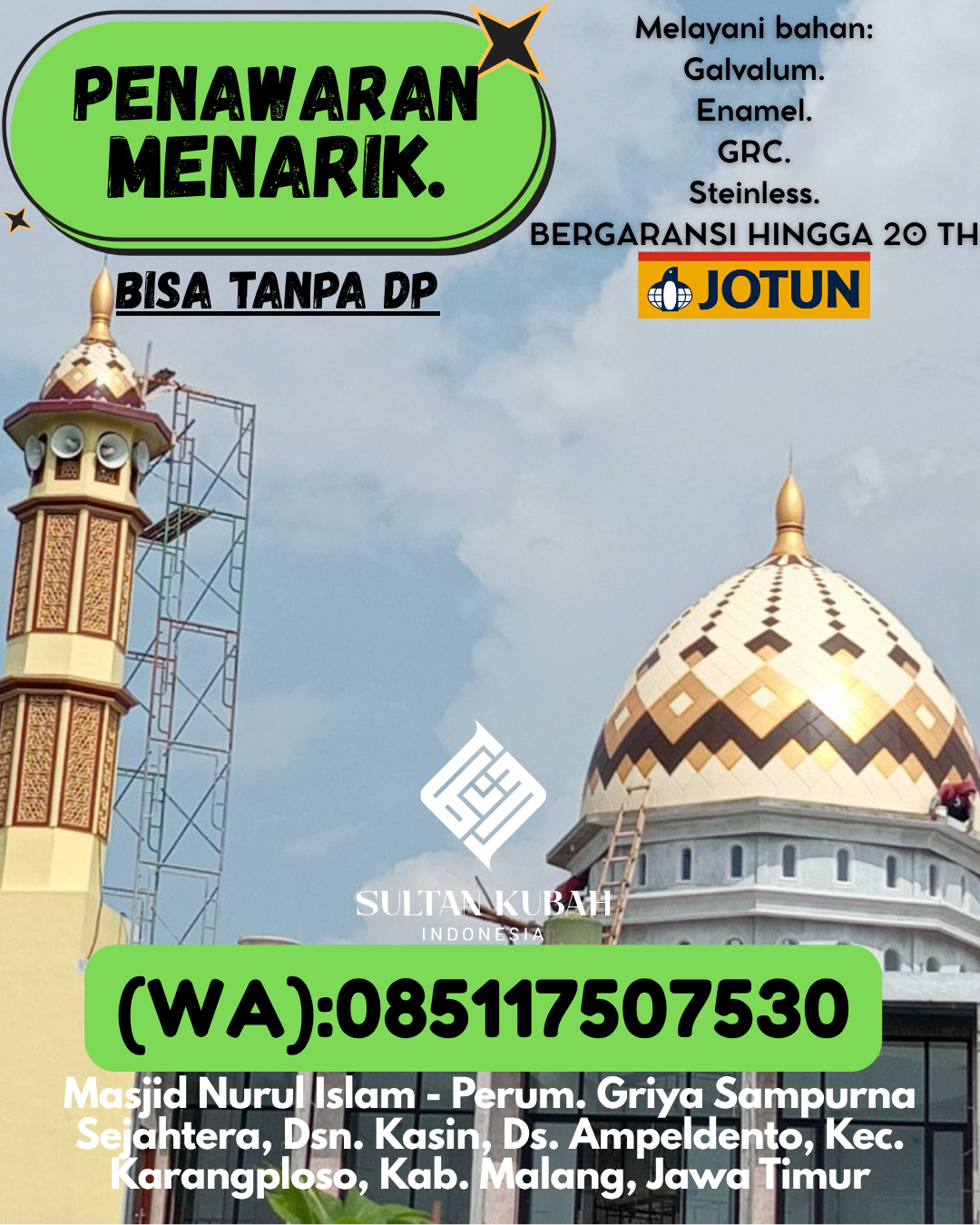 KUBAH MASJID HARGA TERJANGKAU DI KEC Banjarbaru Utara, KOTA Banjarbaru (WA: 085117507530)