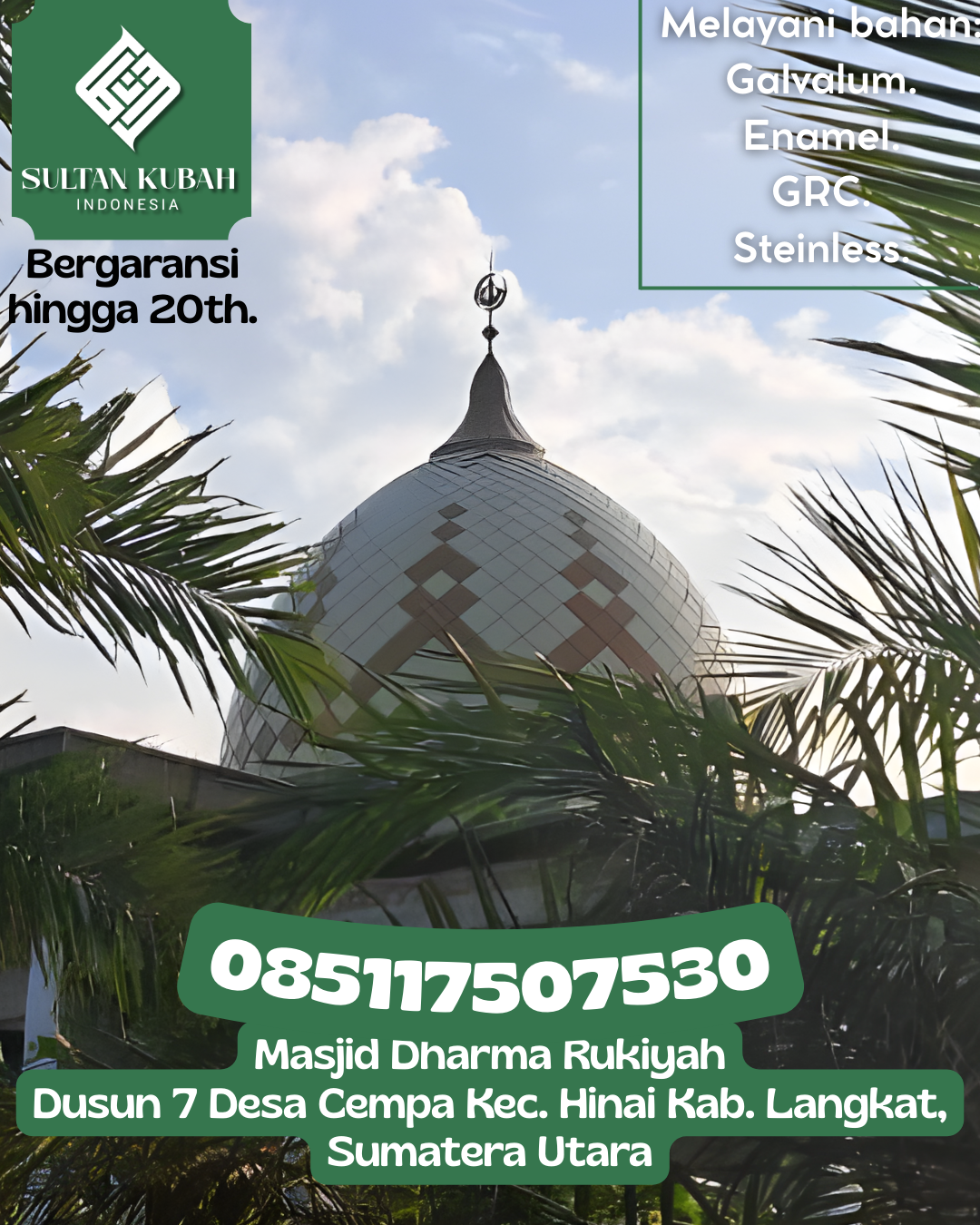 Kubah Masjid Modern Desain Elegan Kualitas Premium Bergaransi 085117507530 Bangkala – Kabupaten Jeneponto
