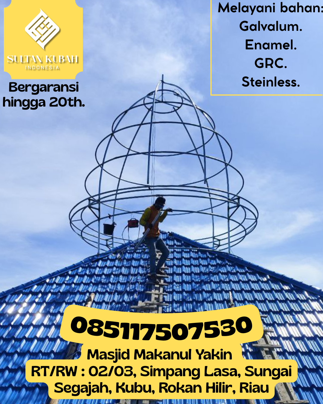Kubah Masjid Modern Desain Elegan Kualitas Premium Bergaransi 085117507530 Sojol Utara — Kab. Donggala