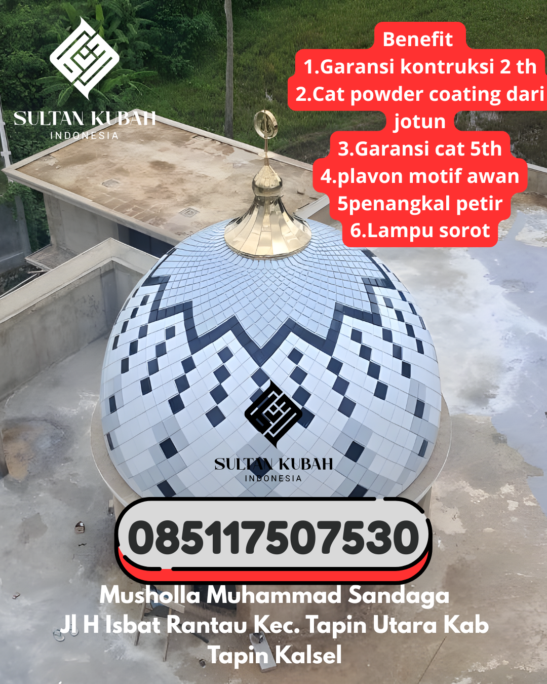 Solusi kubah masjid galvalum kuat dan indah, 085117507530. Banyusari – Kabupaten Karawang