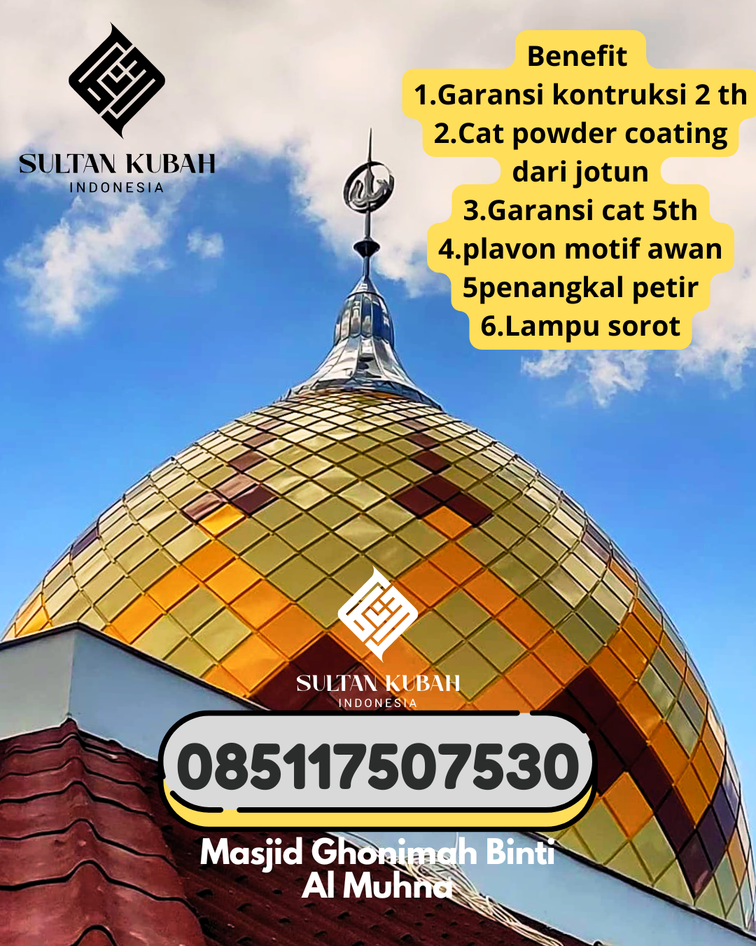 Kubah masjid galvalum kokoh dengan garansi resmi, 085117507530.Pammana – Kabupaten Wajo