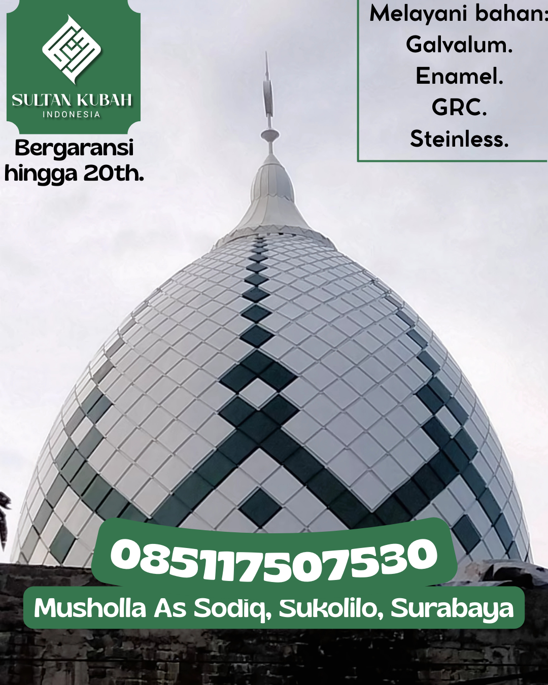 Kubah Masjid Modern dengan Desain Elegan dan Kualitas Tinggi 085117507530 Sumbermanjing Wetan – Kabupaten Malang
