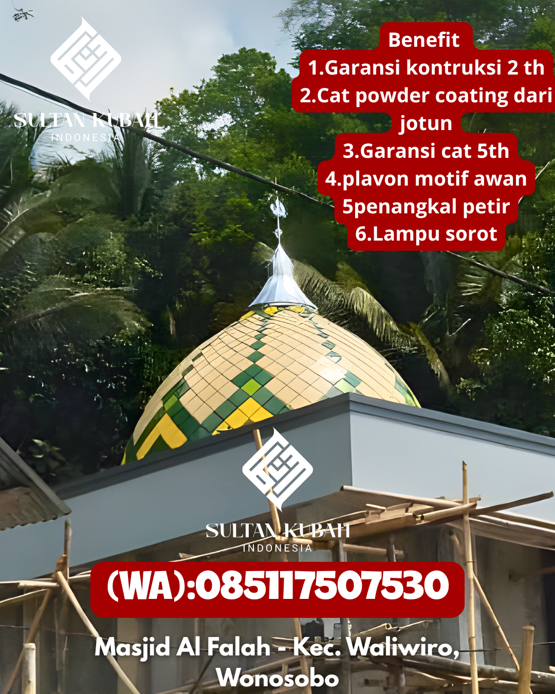 Kubah masjid galvalum berkualitas serta bergaransi, 085117507530.Pasekan – Kabupaten Indramayu