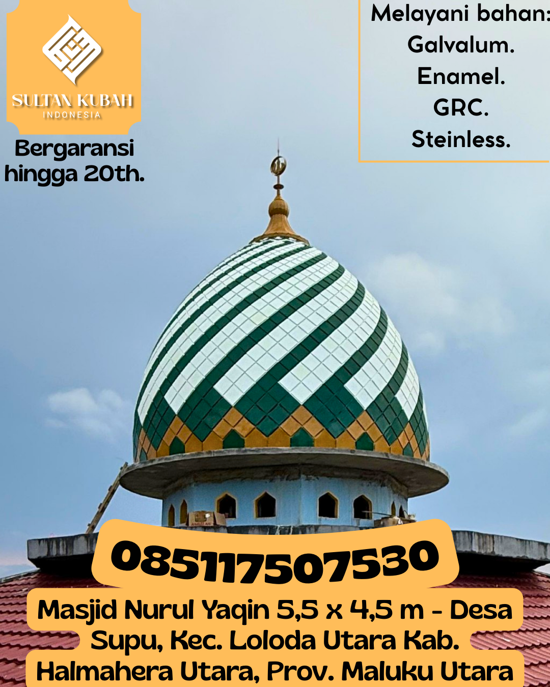 Kubah Masjid Kuat Awet Tahan Lama Cocok Untuk Bangunan Masjid 085117507530 Tanralili — Kab. Maros