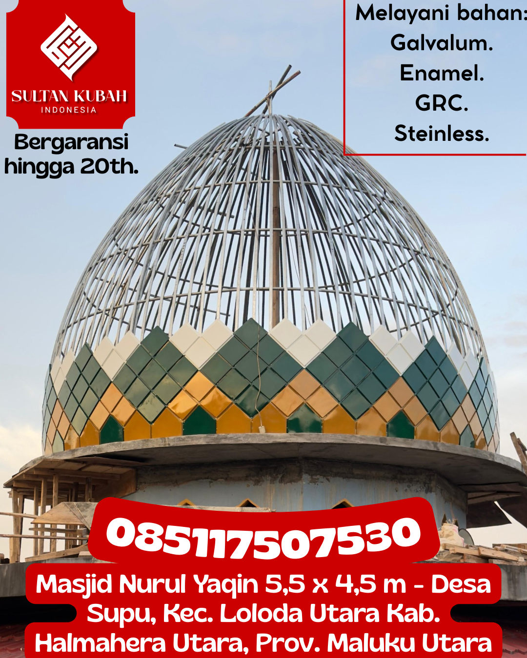 Kubah Masjid Berkualitas Terjamin Awet Bertahun-Tahun 085117507530 Donri-Donri — Kab. Soppeng