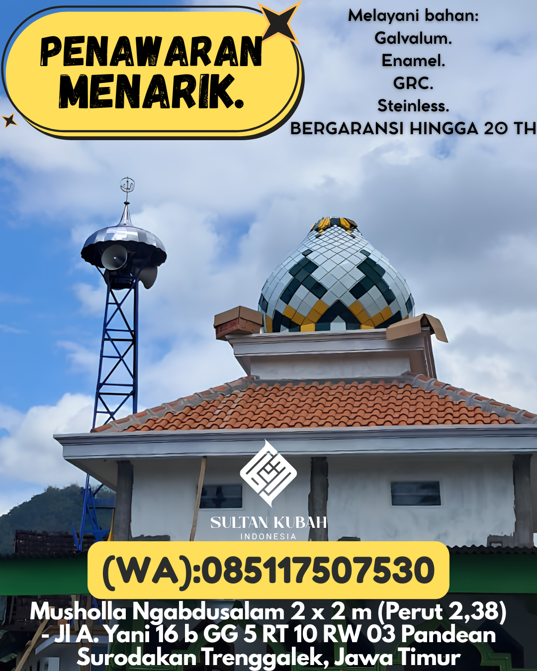 PABRIK KUBAH MASJID MODERN DI KEC Padang Hulu, KOTA Tebing Tinggi (WA: 085117507530)