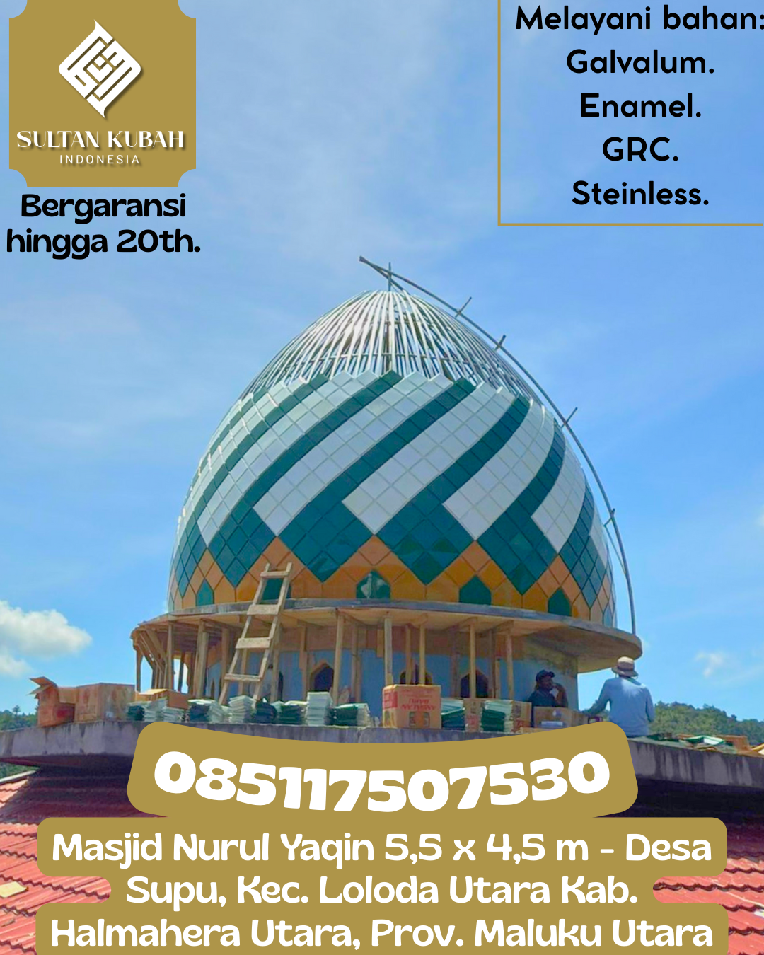 Kubah Masjid Premium Tampilan Elegan Cocok untuk Renovasi Masjid 085117507530 Parigi — Kab. Gowa