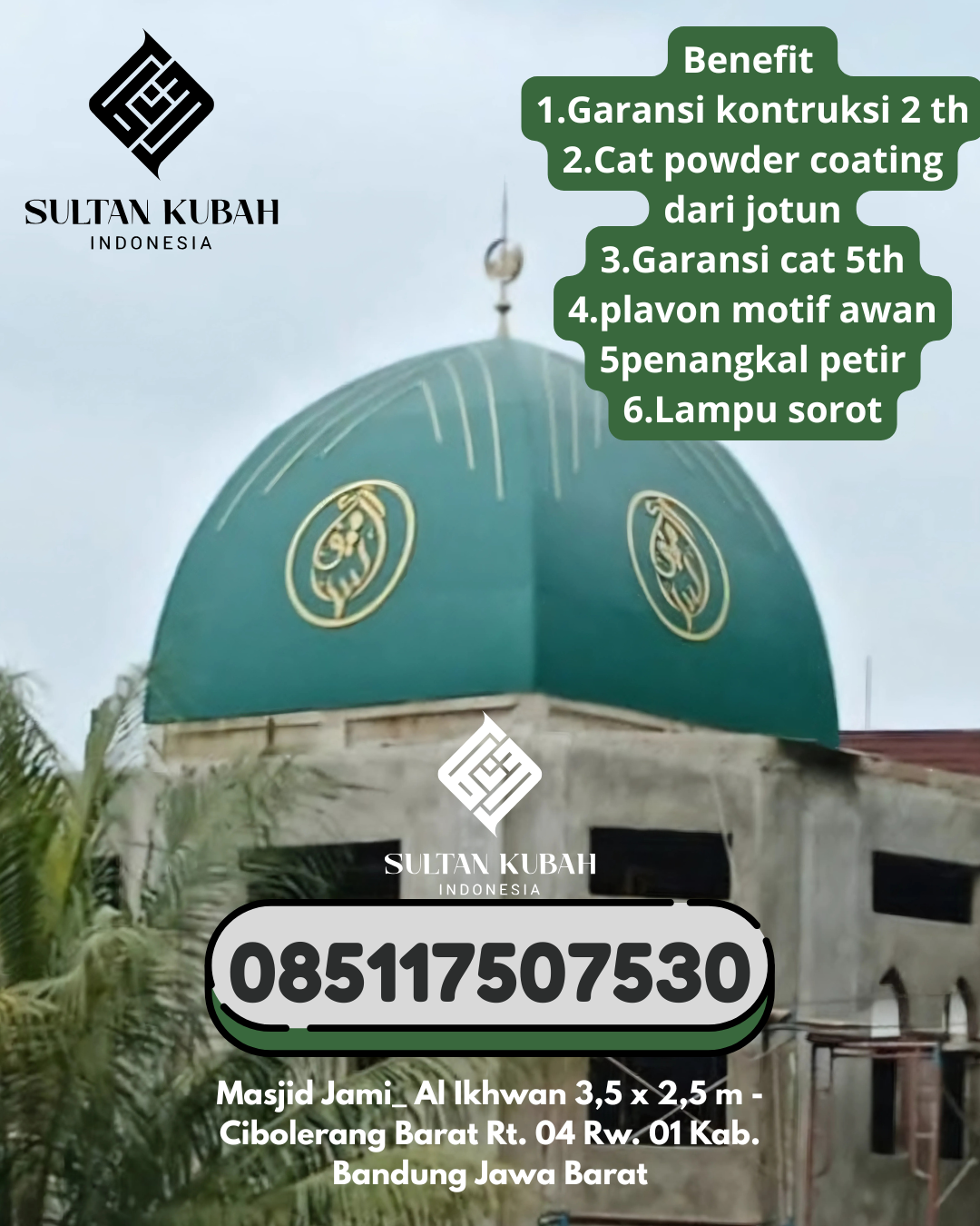 Kubah Masjid GRC Ukuran Custom Kualitas Teruji Garansi Panjang 085117507530 Jonggol – Kabupaten Bogor