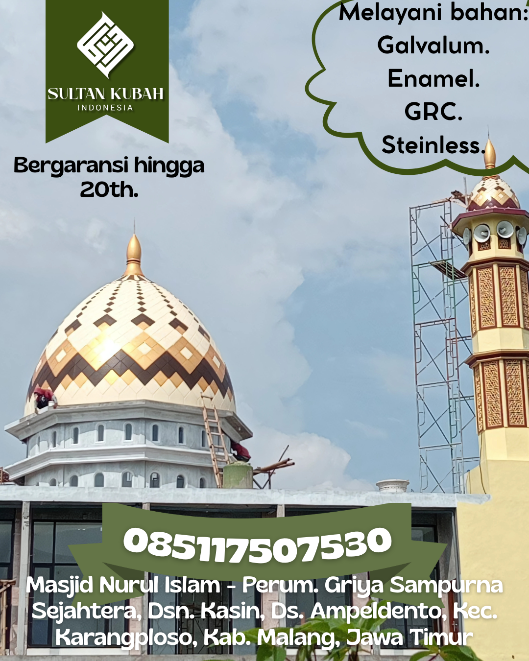 Kubah Masjid GRC Anti Retak Tahan Cuaca Kualitas Garansi 085117507530 Tambusai — Kab. Rokan Hulu