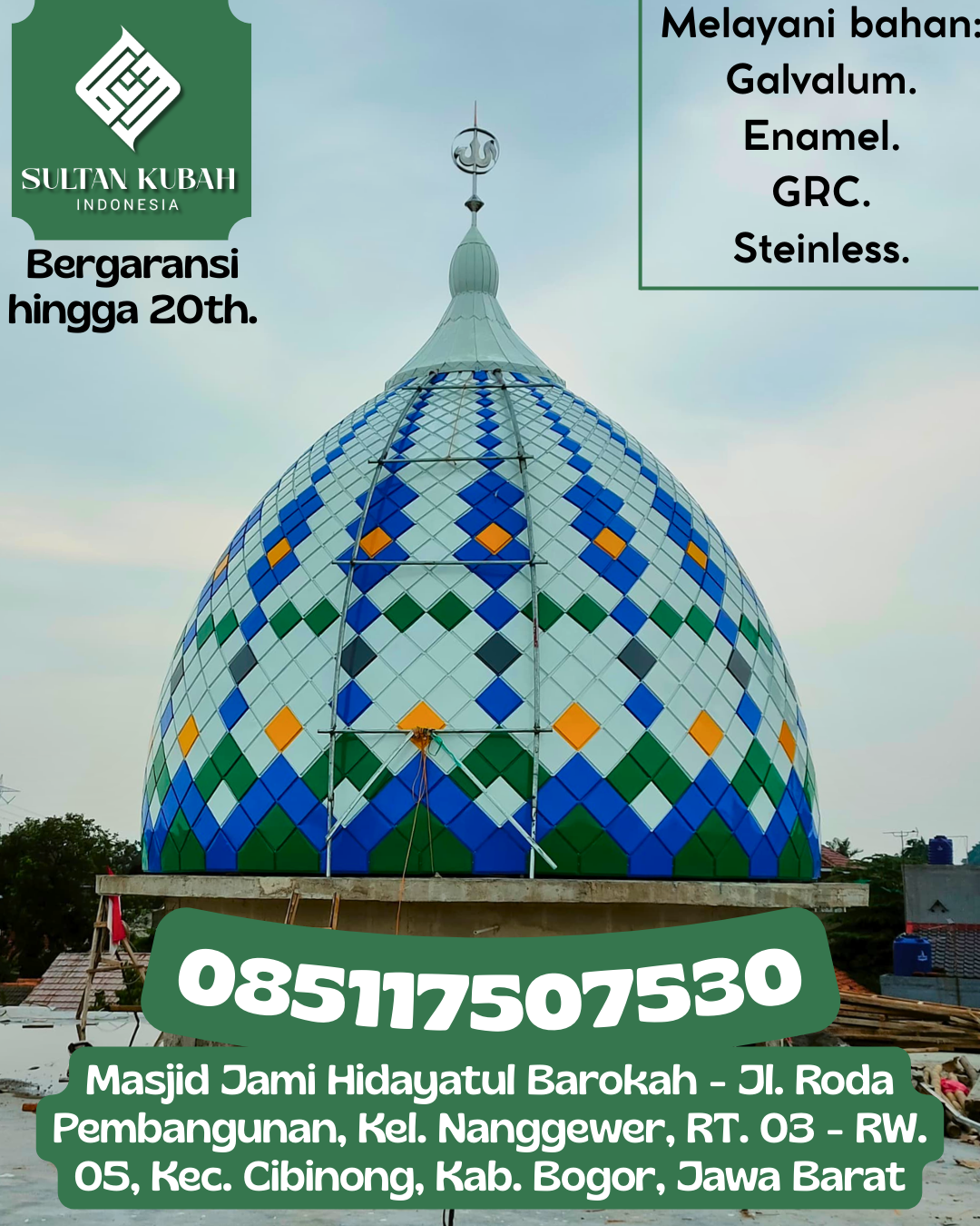 Kubah Masjid Premium Kuat dan Tahan Lama untuk Bangunan Ibadah 085117507530 Balen – Kabupaten Bojonegoro