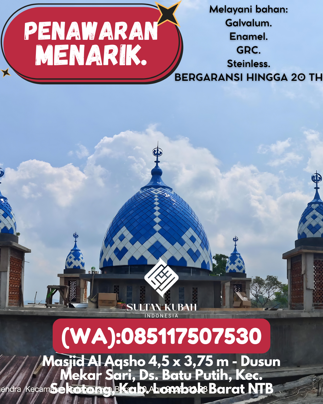 JUAL KUBAH MASJID PREMIUM DI KEC Tanjung Redeb, KAB Berau (WA: 085117507530)