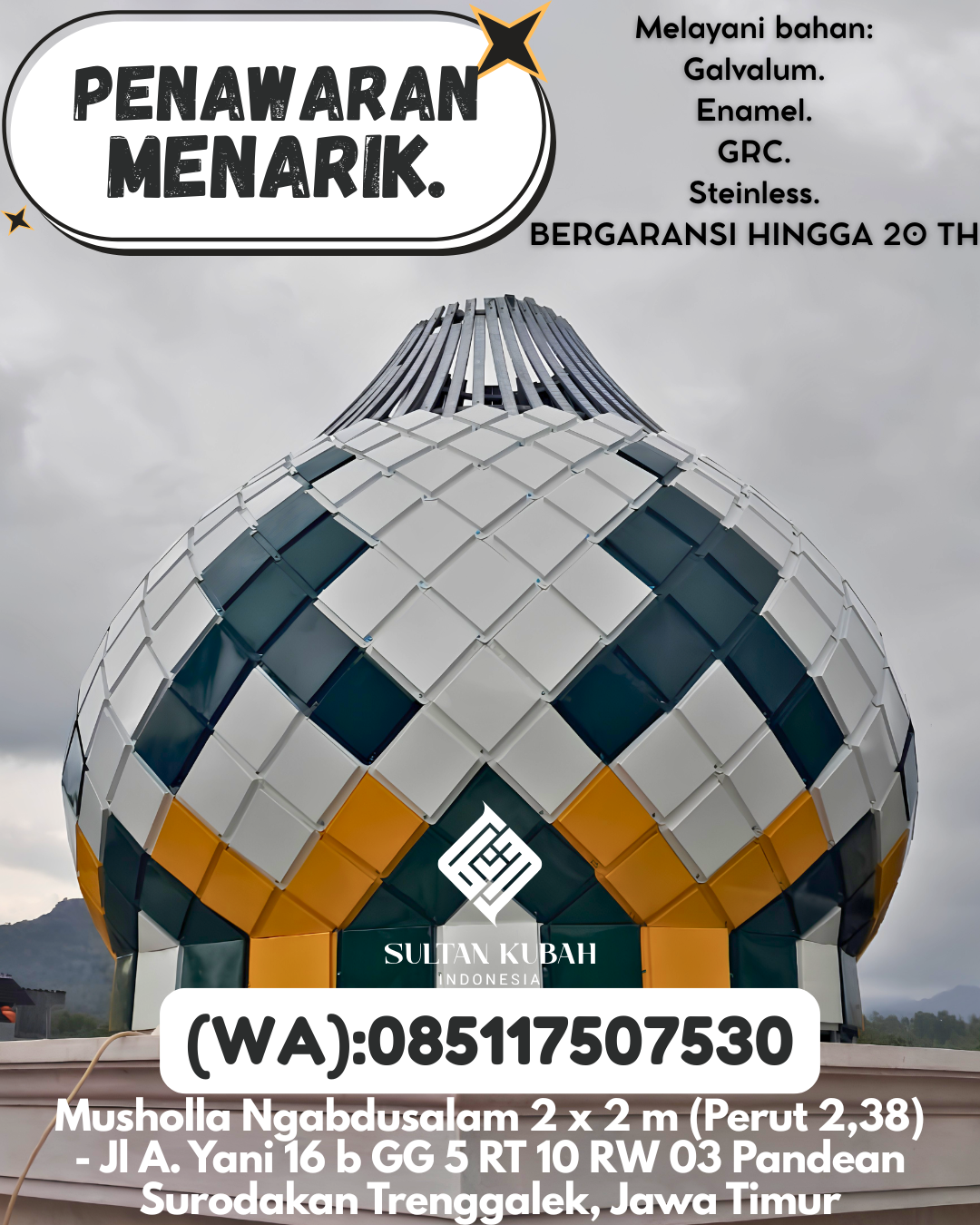 KUBAH MASJID HARGA TERJANGKAU DI KEC Rantau Selatan, KAB Labuhanbatu (WA: 085117507530)