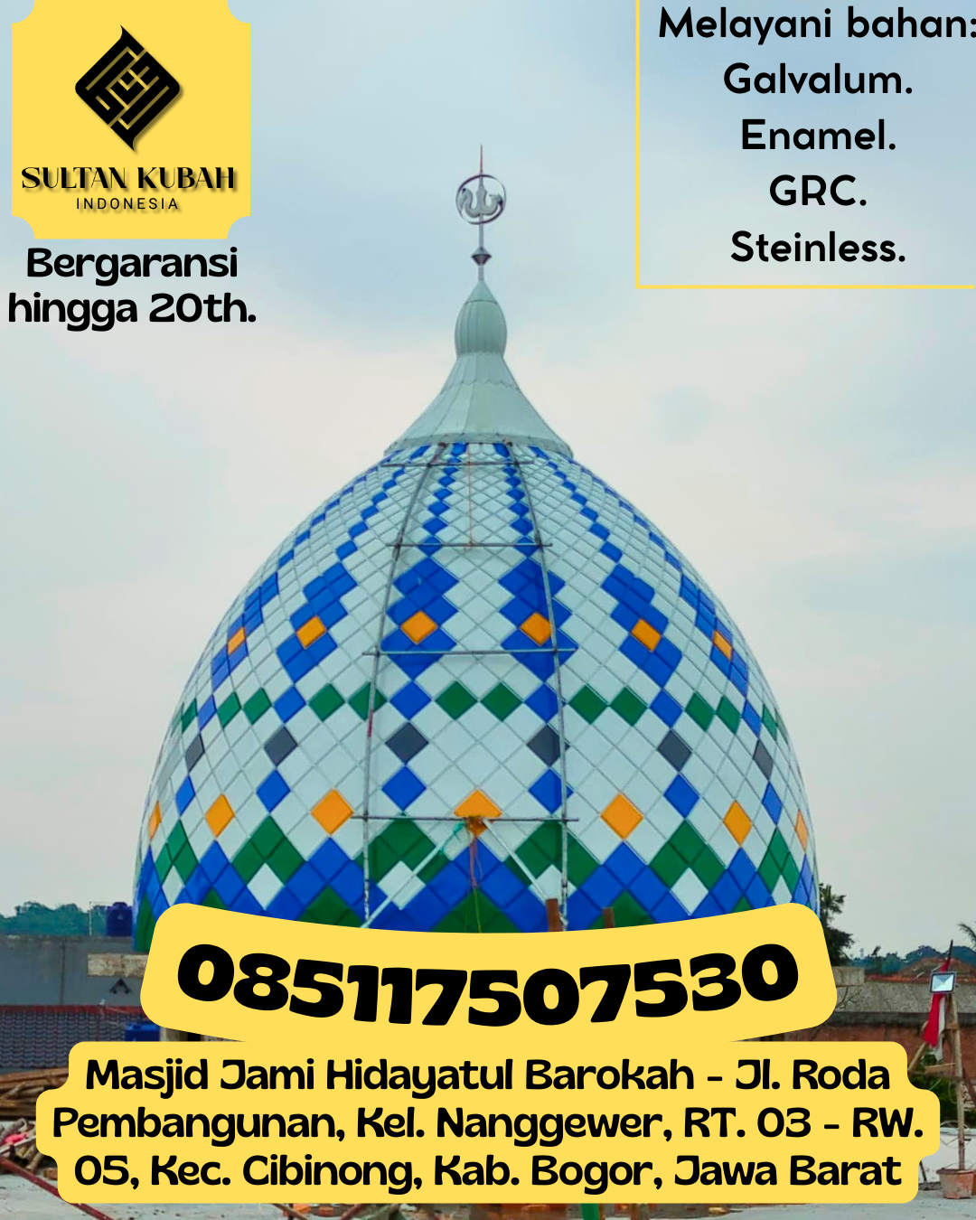 Kubah Masjid Modern Premium Berkualitas Tinggi dan Awet 085117507530 Kalitidu – Kabupaten Bojonegoro