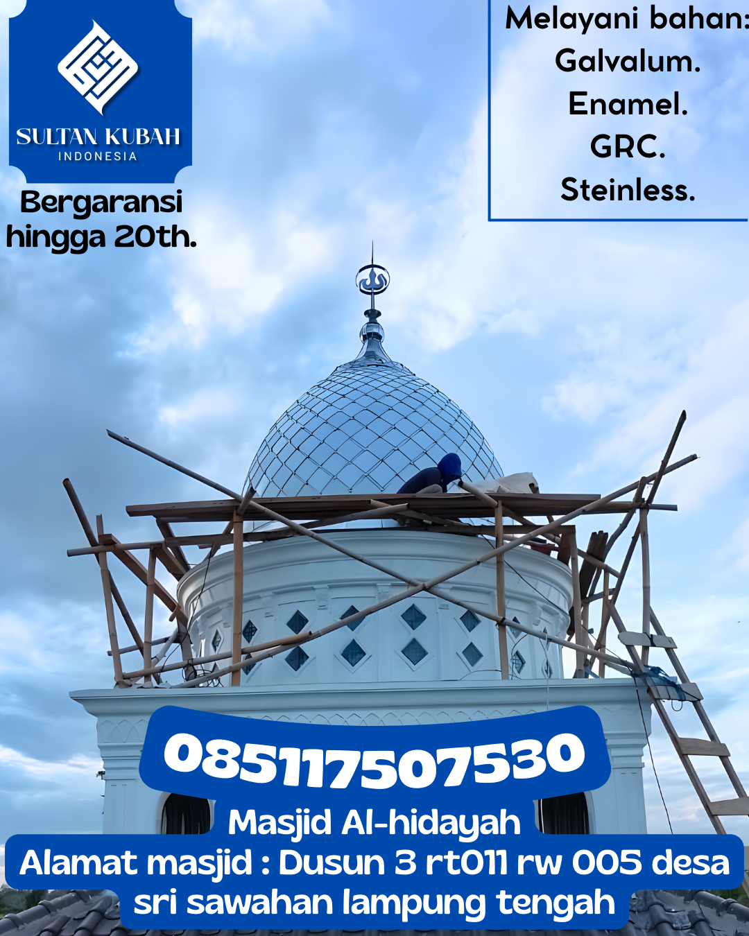 Kubah Masjid Premium Kuat dan Tahan Lama untuk Bangunan Ibadah 085117507530 Cerenti — Kab. Kuantan Singingi