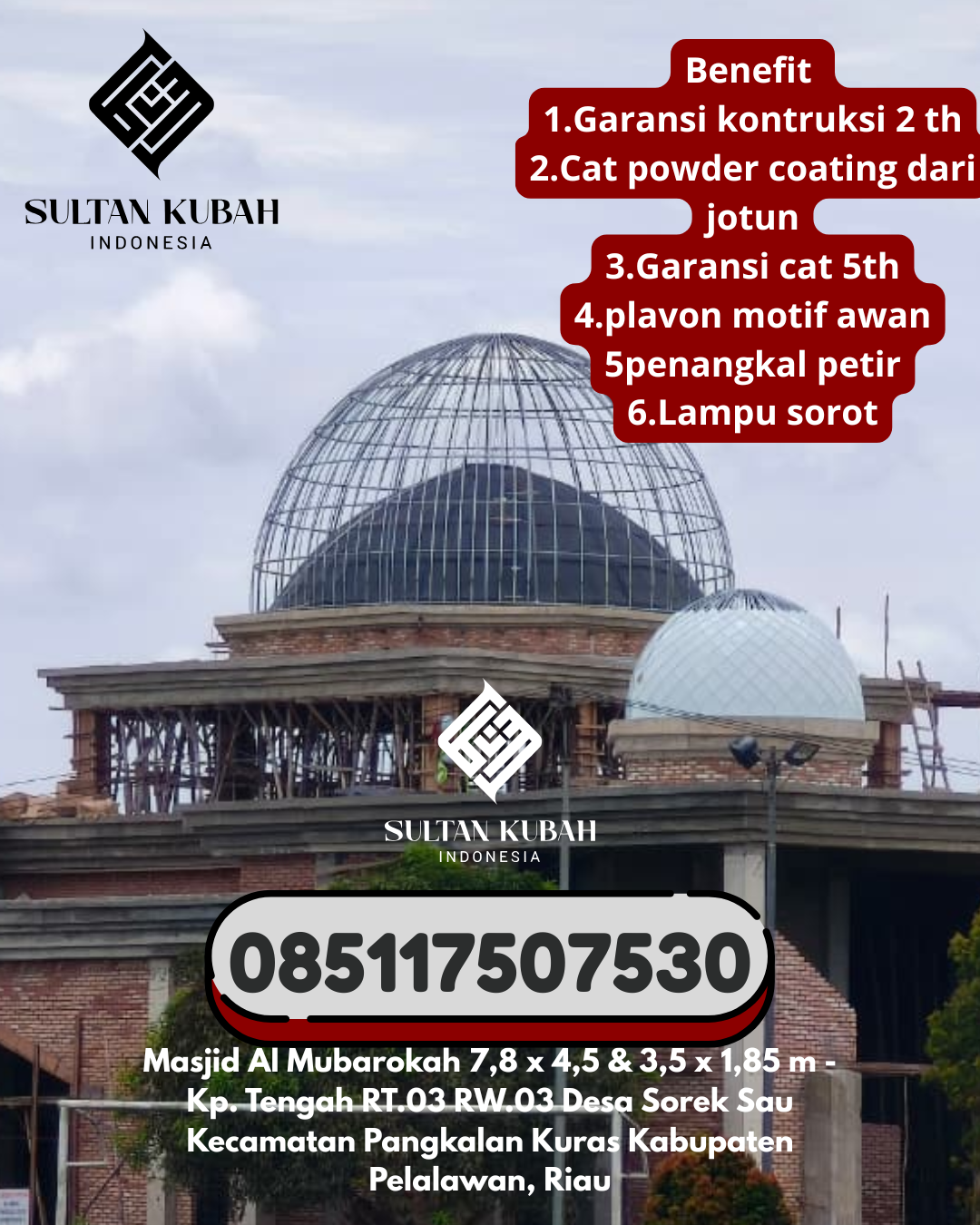 Kubah Masjid Galvalum Anti Bocor Bergaransi 085117507530 Ciampea – Kabupaten Bogor