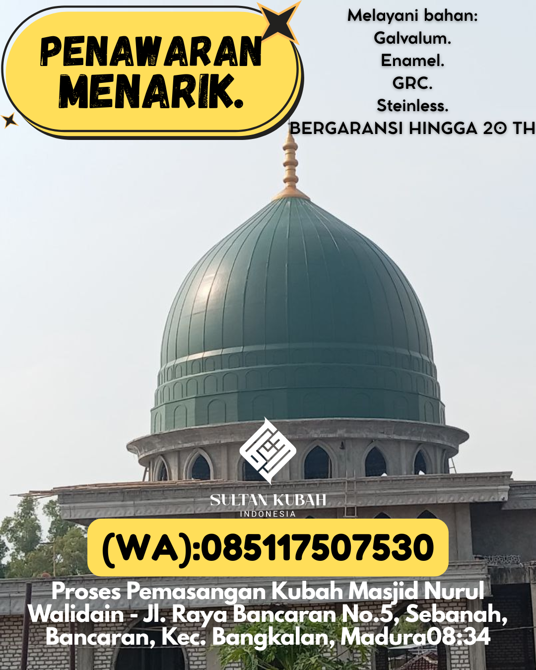 KUBAH MASJID DESAIN ELEGAN DI KEC Purwakarta Kota, KAB Purwakarta (WA: 085117507530)