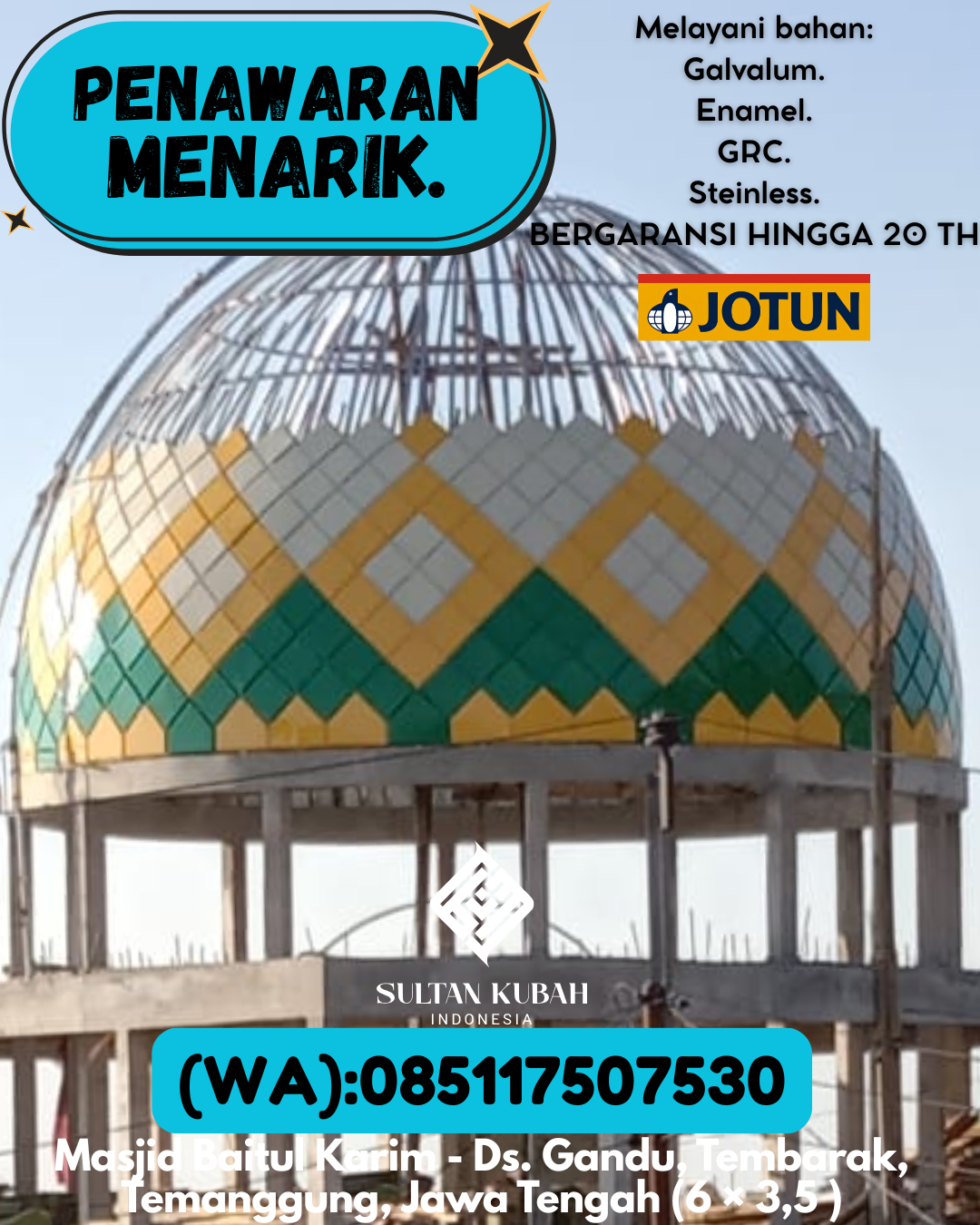 JUAL KUBAH MASJID EKSKLUSIF DI KEC Watampone, KAB Bone (WA: 085117507530)