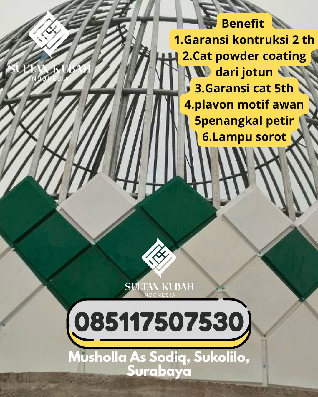 Solusi kubah masjid galvalum kuat dan indah, 085117507530.Tempe – Kabupaten Wajo