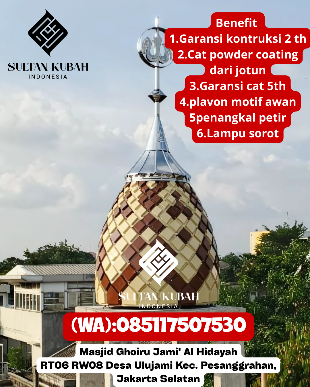 Kubah masjid galvalum berkualitas unggulan, 085117507530.Sinjai Borong – Kabupaten Sinjai