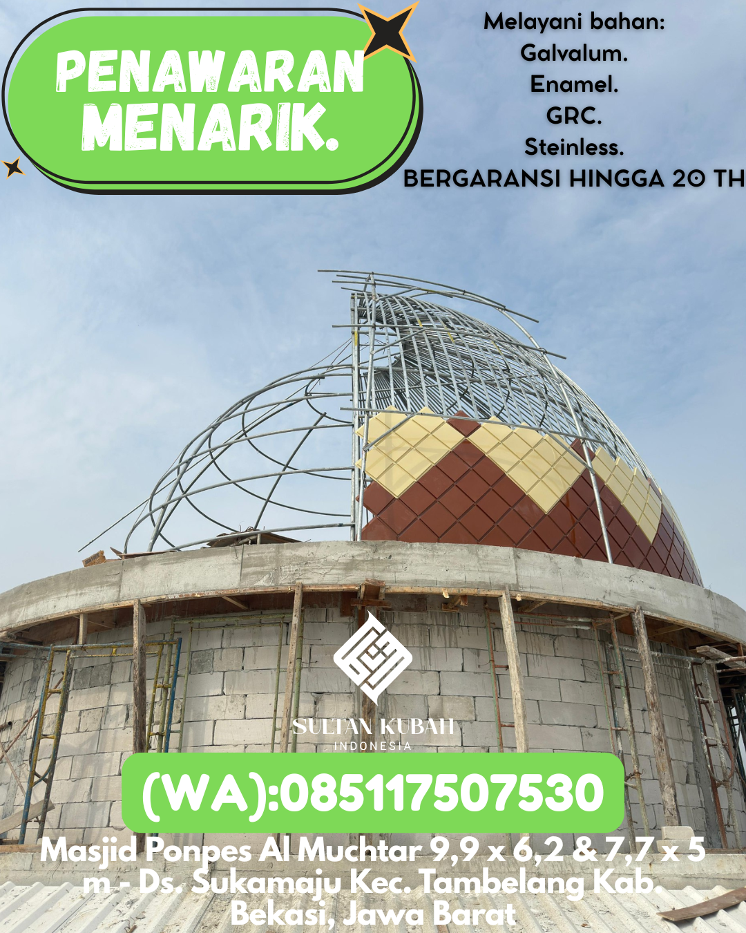 SPESIALIS KUBAH MASJID MODERN DI KEC Pariaman Selatan, KOTA Pariaman (WA: 085117507530)