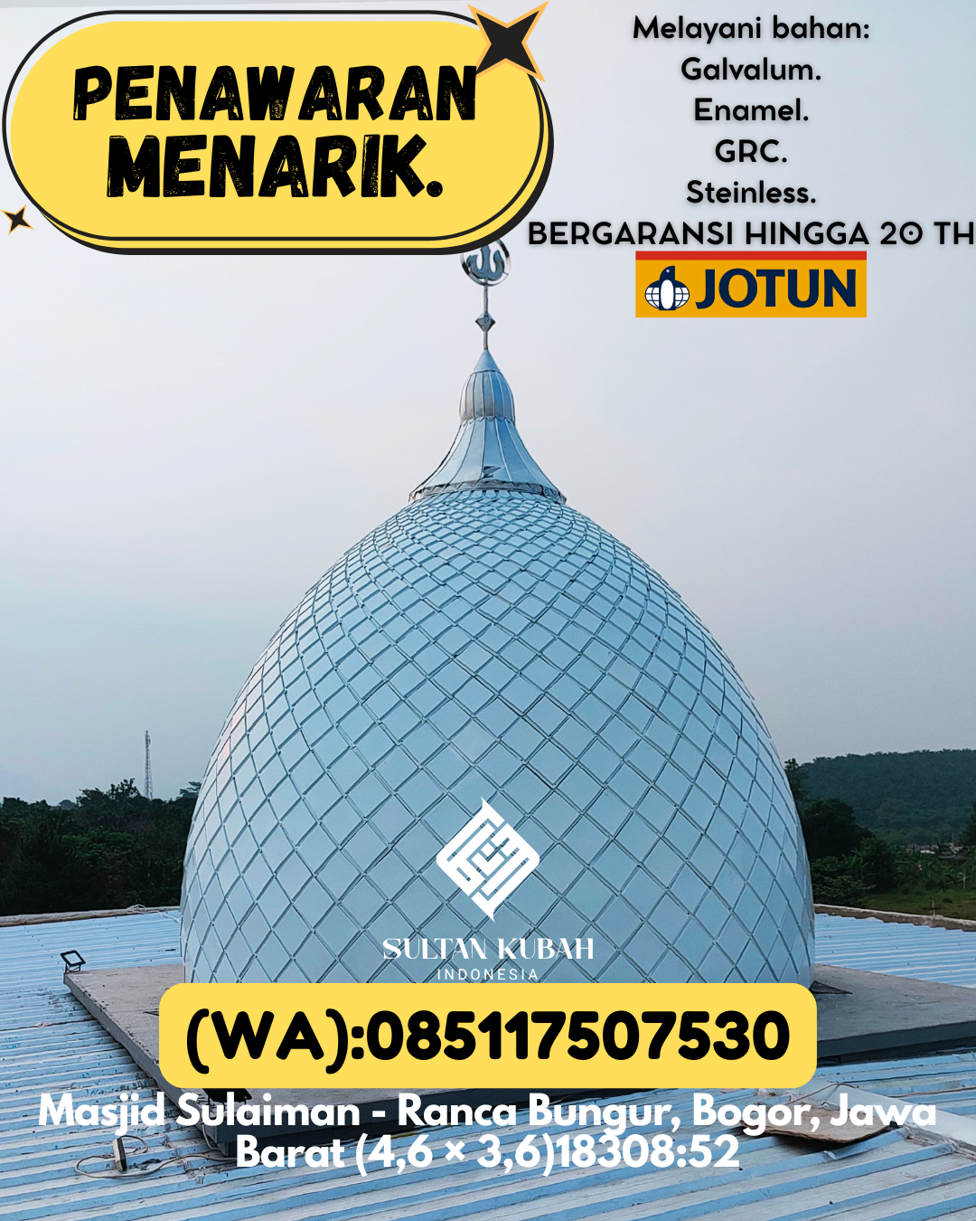 PABRIK KUBAH MASJID MODERN DI KEC Mejayan, KAB Madiun (WA: 085117507530)