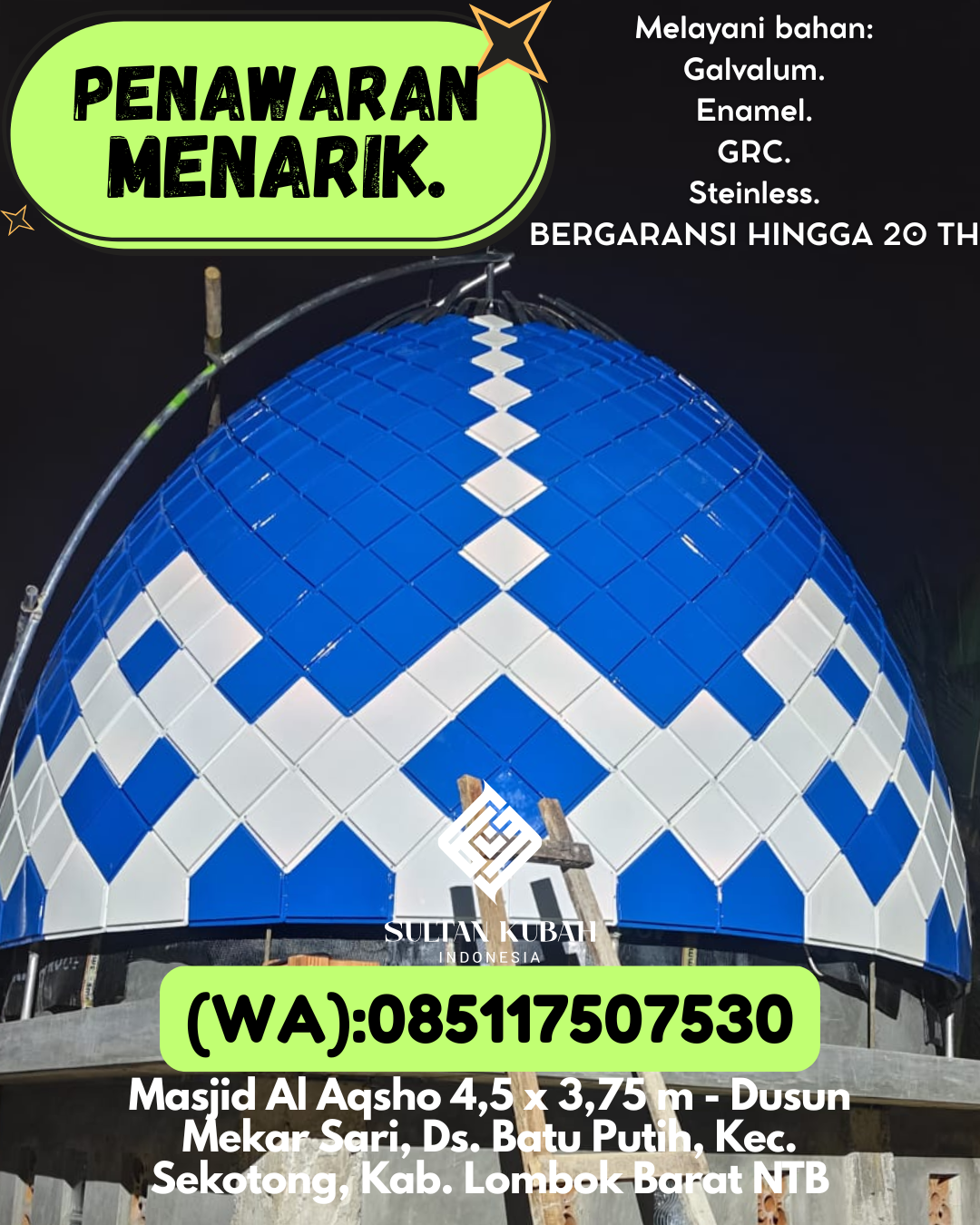 JUAL KUBAH MASJID EKSKLUSIF DI KEC Rantepao, KAB Toraja Utara (WA: 085117507530)