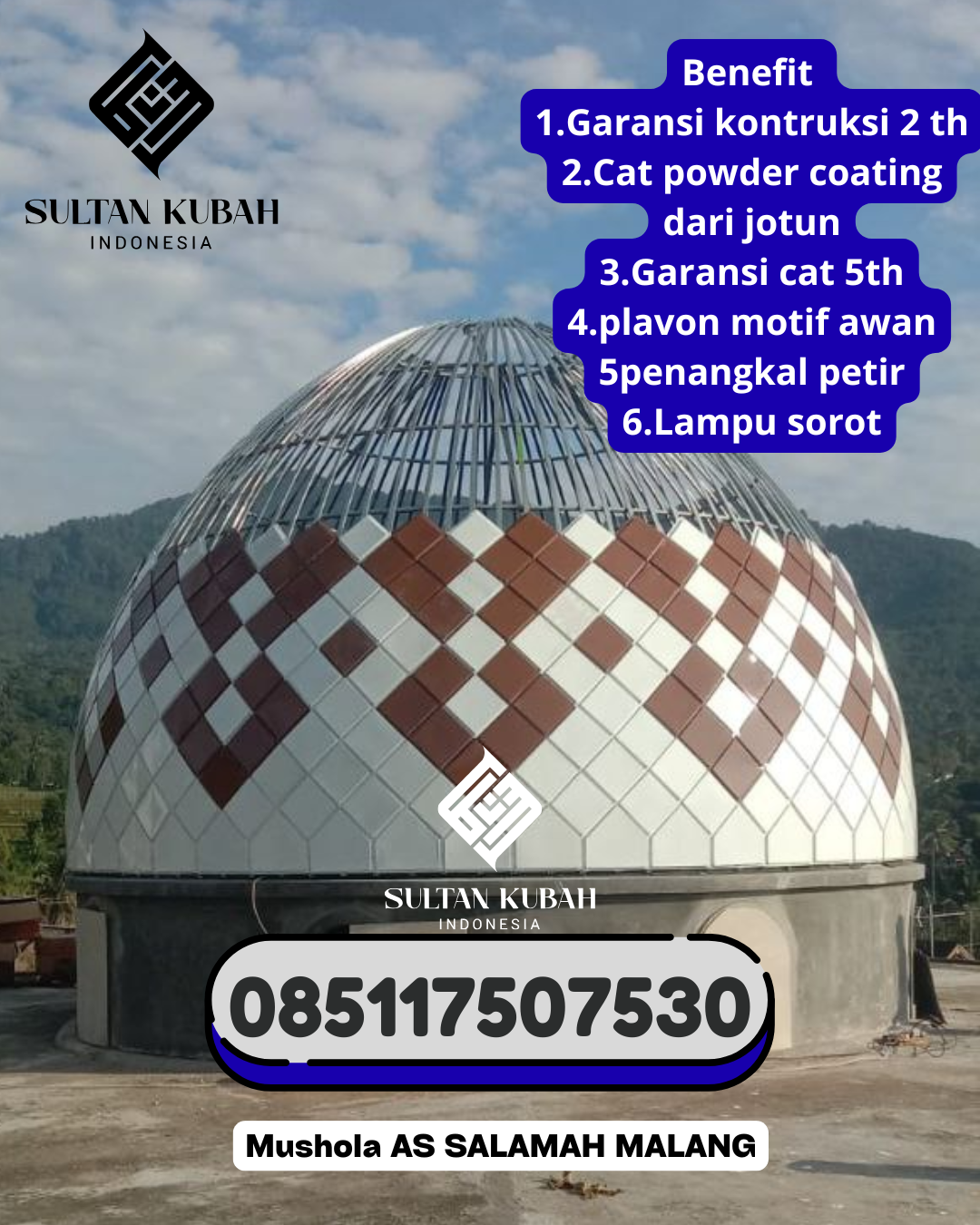 Kubah masjid galvalum kokoh dan rapi dengan garansi, 085117507530.Sinjai Utara – Kabupaten Sinjai