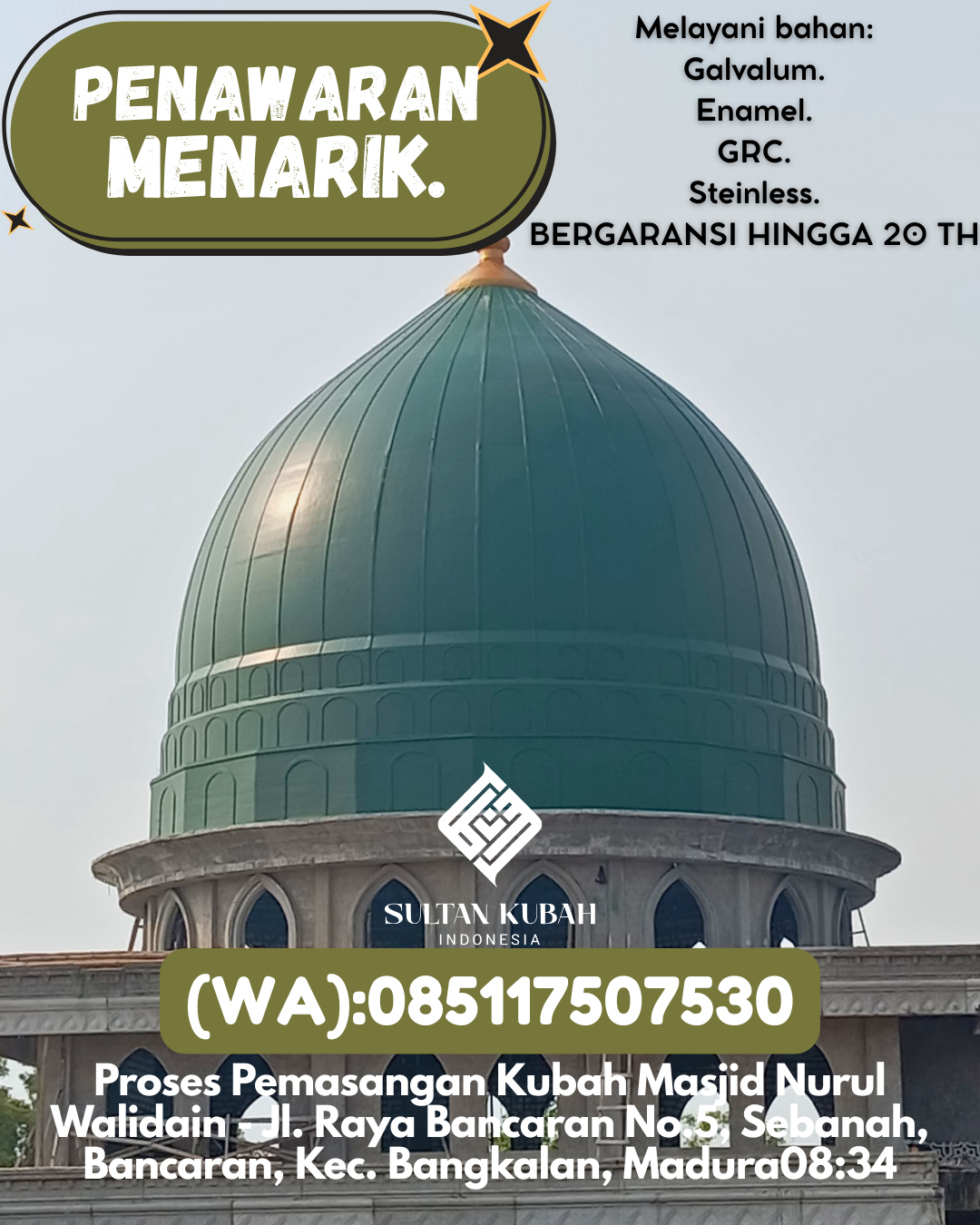 PUSAT KUBAH MASJID BERKUALITAS DI KEC Cilegon Timur, KOTA Cilegon (WA: 085117507530)