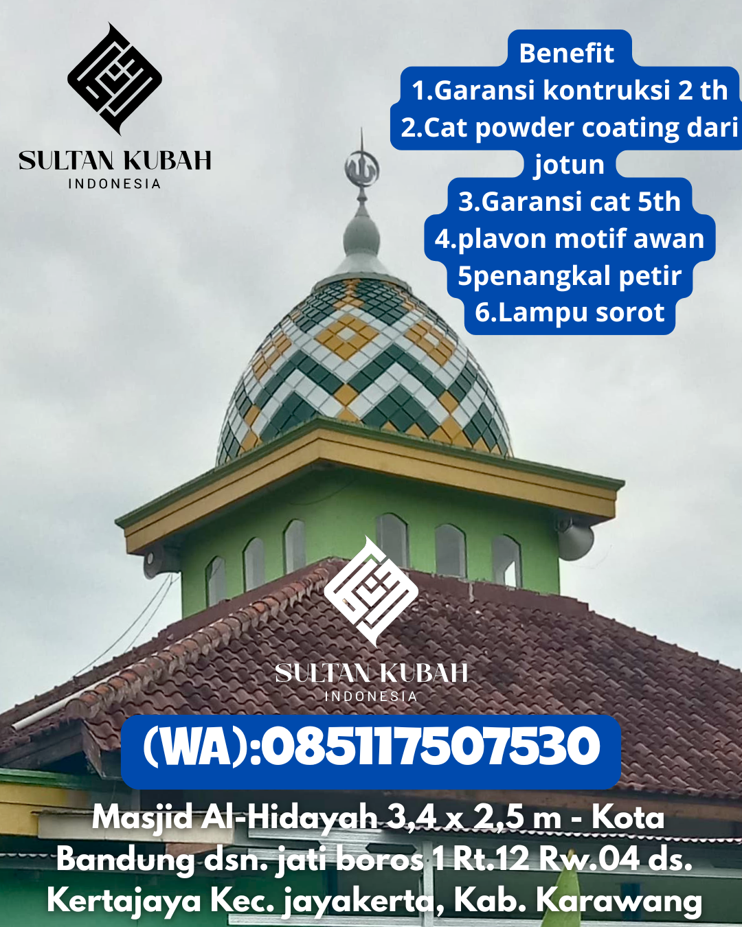 Kubah Masjid Galvalum Premium Garansi 5 Tahun 085117507530 Duampanua – Kabupaten Pinrang