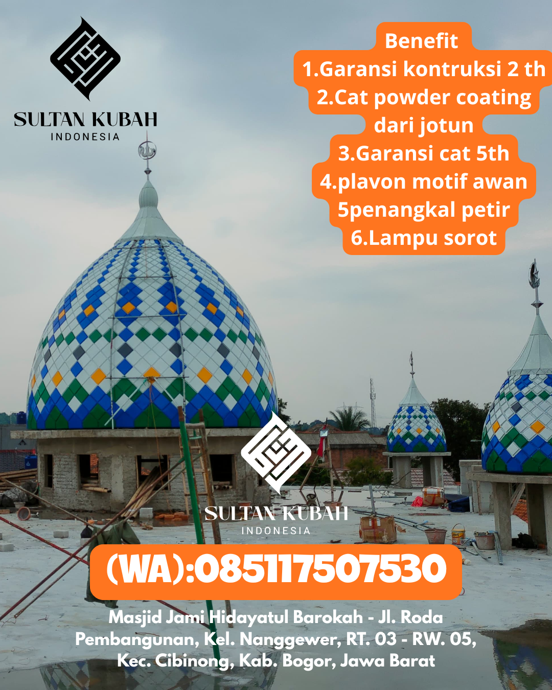 Kubah masjid galvalum mutu tinggi, 085117507530.Tapalang – Kabupaten Mamuju