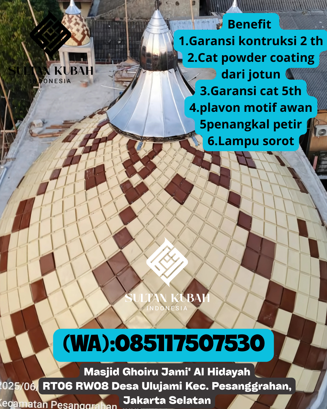 Kubah masjid galvalum awet dengan garansi, 085117507530.Bulupoddo – Kabupaten Sinjai
